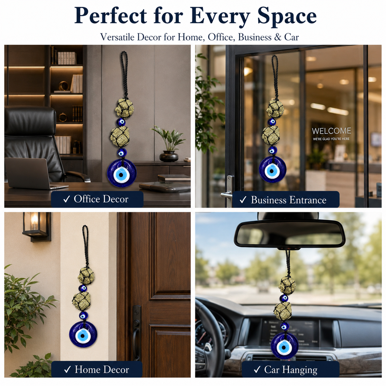 Natural Pyrite Evil Eye Hanging Decor | Protection & Prosperity Crystal Hanger