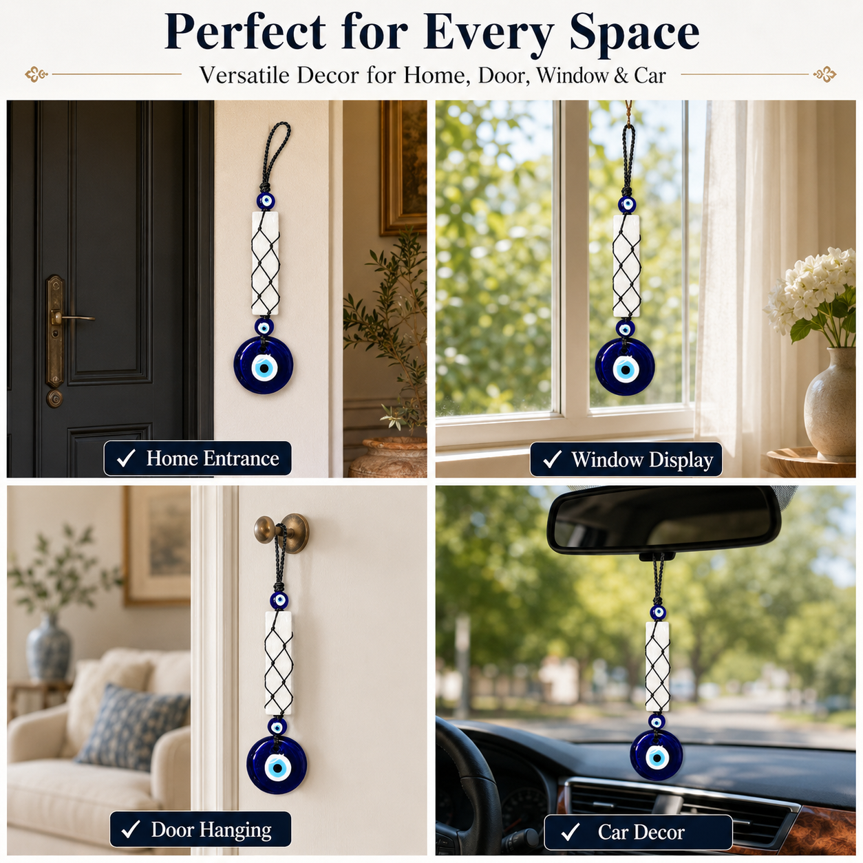 Natural Selenite Evil Eye Hanging Decor | Crystal Protection Hanger for Home, Office & Car