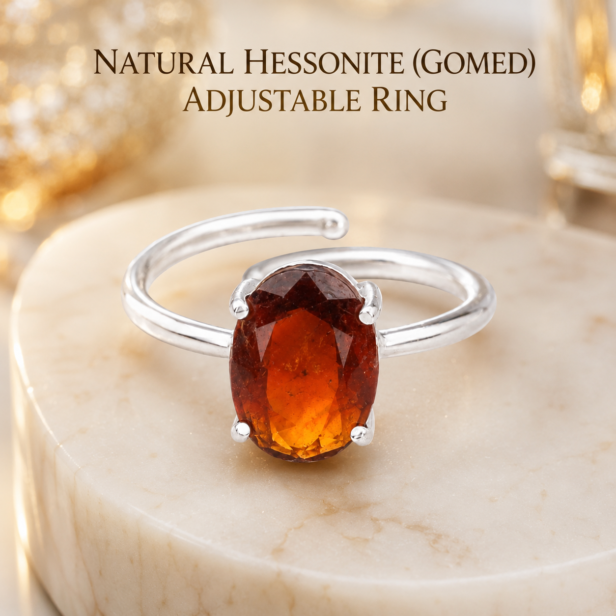 Natural Hessonite (Gomed) Adjustable Ring | Handmade Gomed Gemstone Ring | Healing Crystal Jewelry