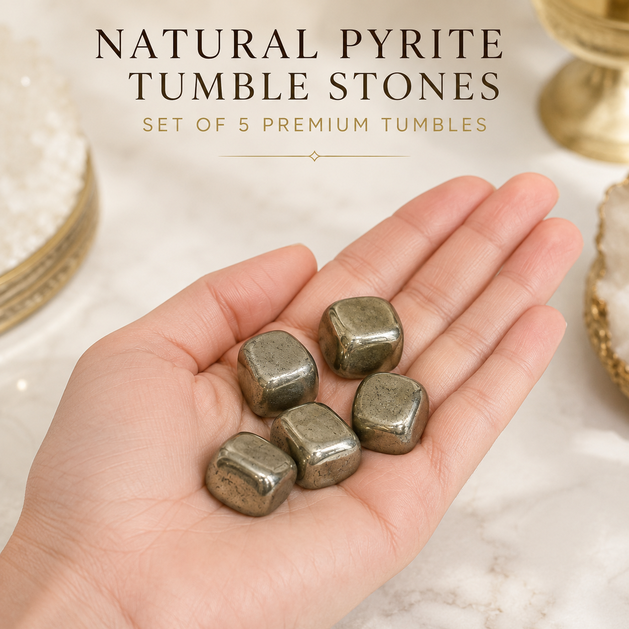 Natural Pyrite Tumble Stones | Set of 5 Premium Pyrite Crystal Tumbled Stones | Healing Crystal for Prosperity & Energy