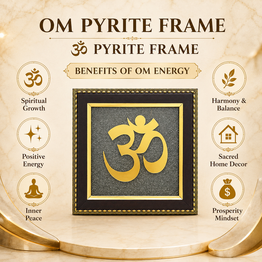 Natural Pyrite Om Frame | Handcrafted Sacred Om Symbol Wall Décor | Spiritual & Positive Energy Frame