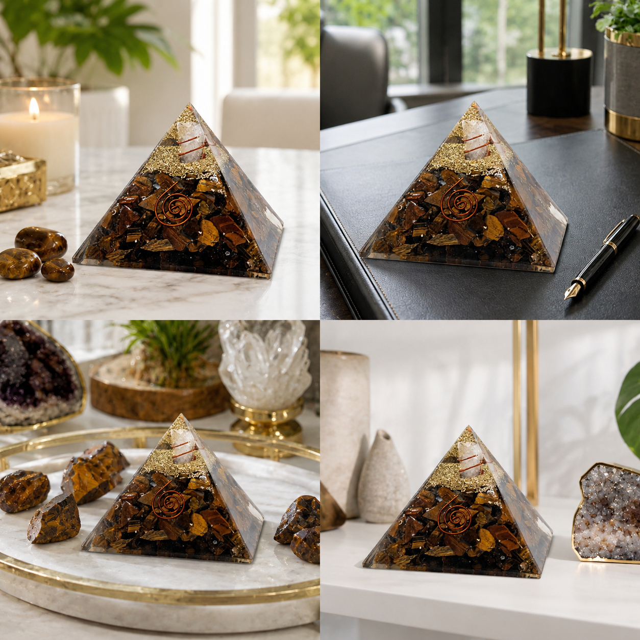 Natural Tiger Eye Orgonite Pyramid