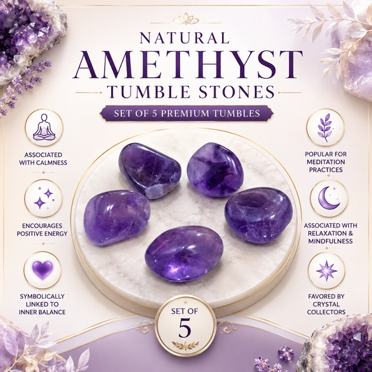 Natural Amethyst Tumble Stones | Set of 5 Premium Amethyst Crystal Tumbled Stones | Healing Crystal for Peace & Spiritual Growth