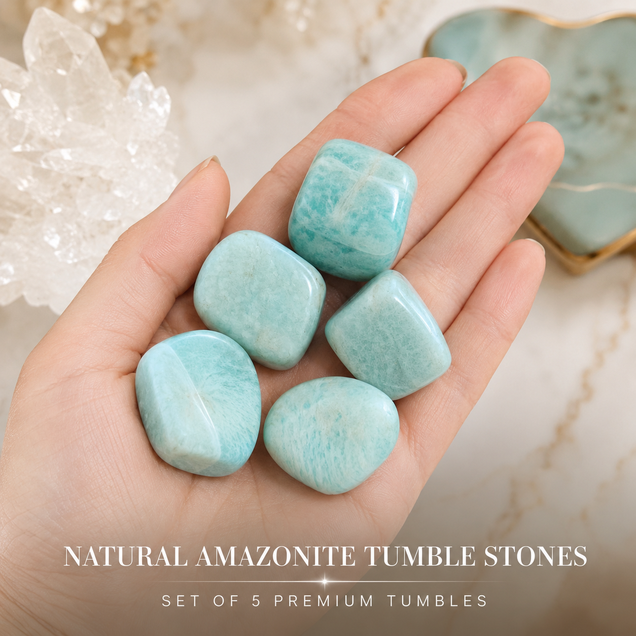 Natural Amazonite Tumble Stones | Set of 5 Premium Polished Amazonite Crystals | Communication, Harmony & Positive Energy Stones