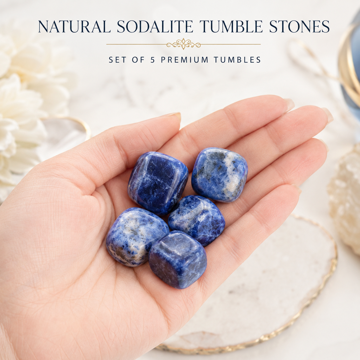Natural Sodalite Tumble Stones | Set of 5 Premium Sodalite Crystal Tumbled Stones | Communication, Intuition & Inner Peace Healing Crystals