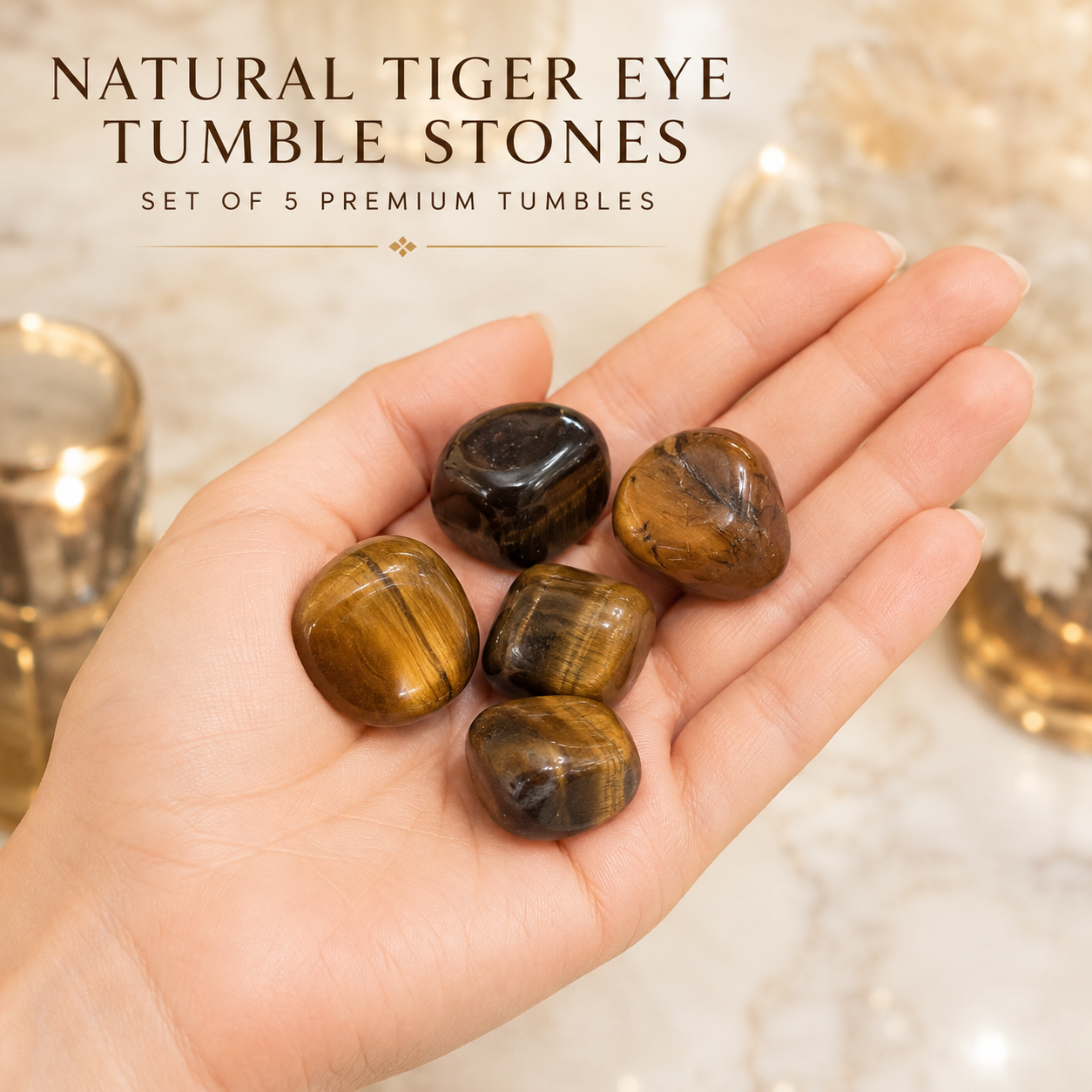 Natural Tiger Eye Tumble Stones | Set of 5 Premium Tiger Eye Crystal Tumbled Stones | Protection, Confidence & Grounding Healing Crystals