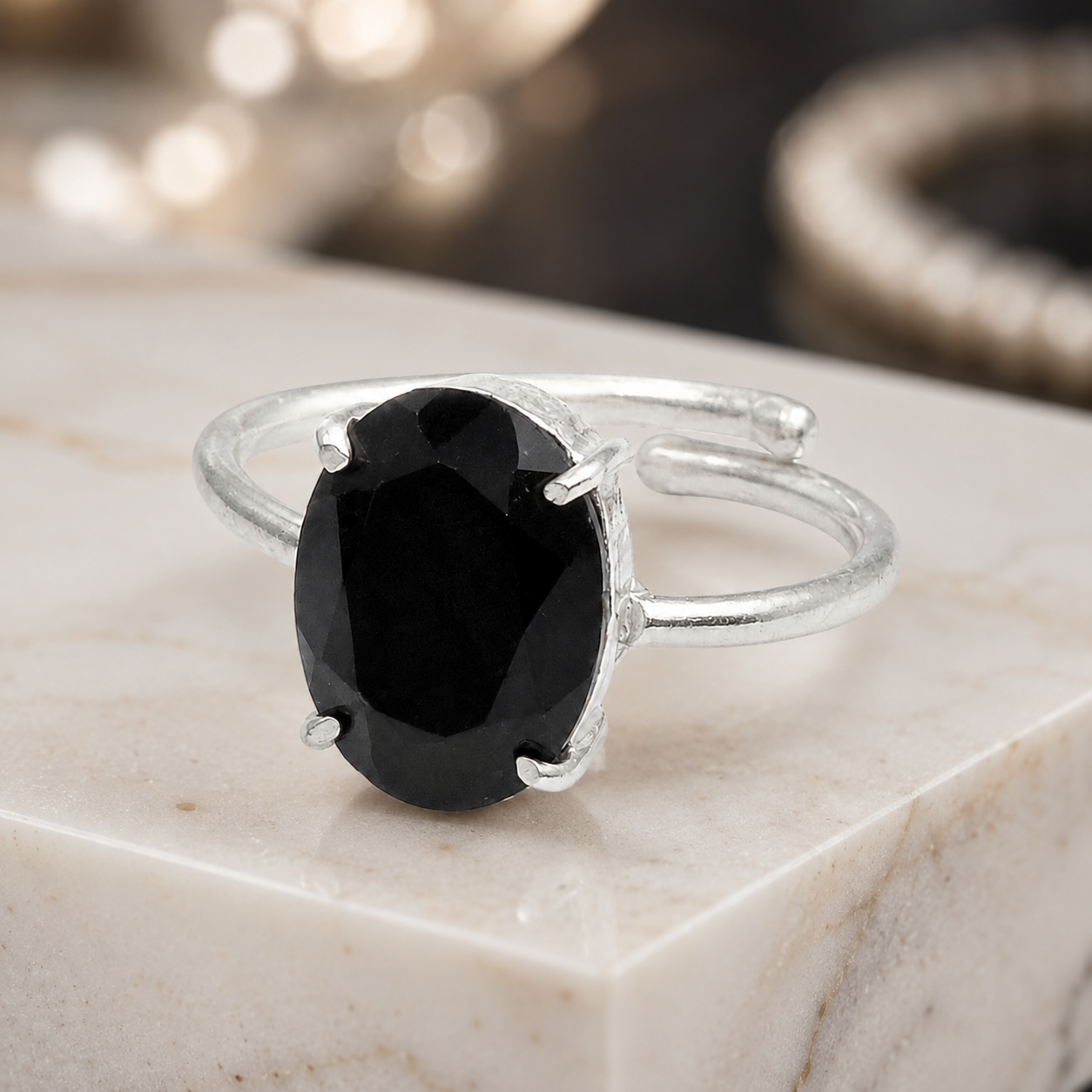 Natural Black Tourmaline Adjustable Ring | Handmade Crystal Gemstone Ring | Healing Crystal Jewelry