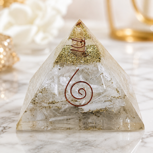 Natural Selenite Orgonite Pyramid