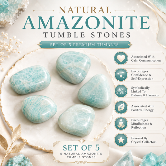 Natural Amazonite Tumble Stones | Set of 5 Premium Polished Amazonite Crystals | Communication, Harmony & Positive Energy Stones