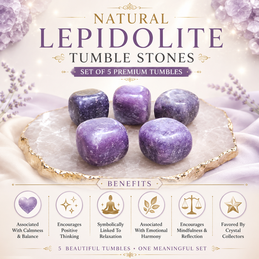Natural Lepidolite Tumble Stones | Set of 5 Premium Lepidolite Crystal Tumbled Stones | Calmness, Emotional Balance & Meditation Healing Crystals