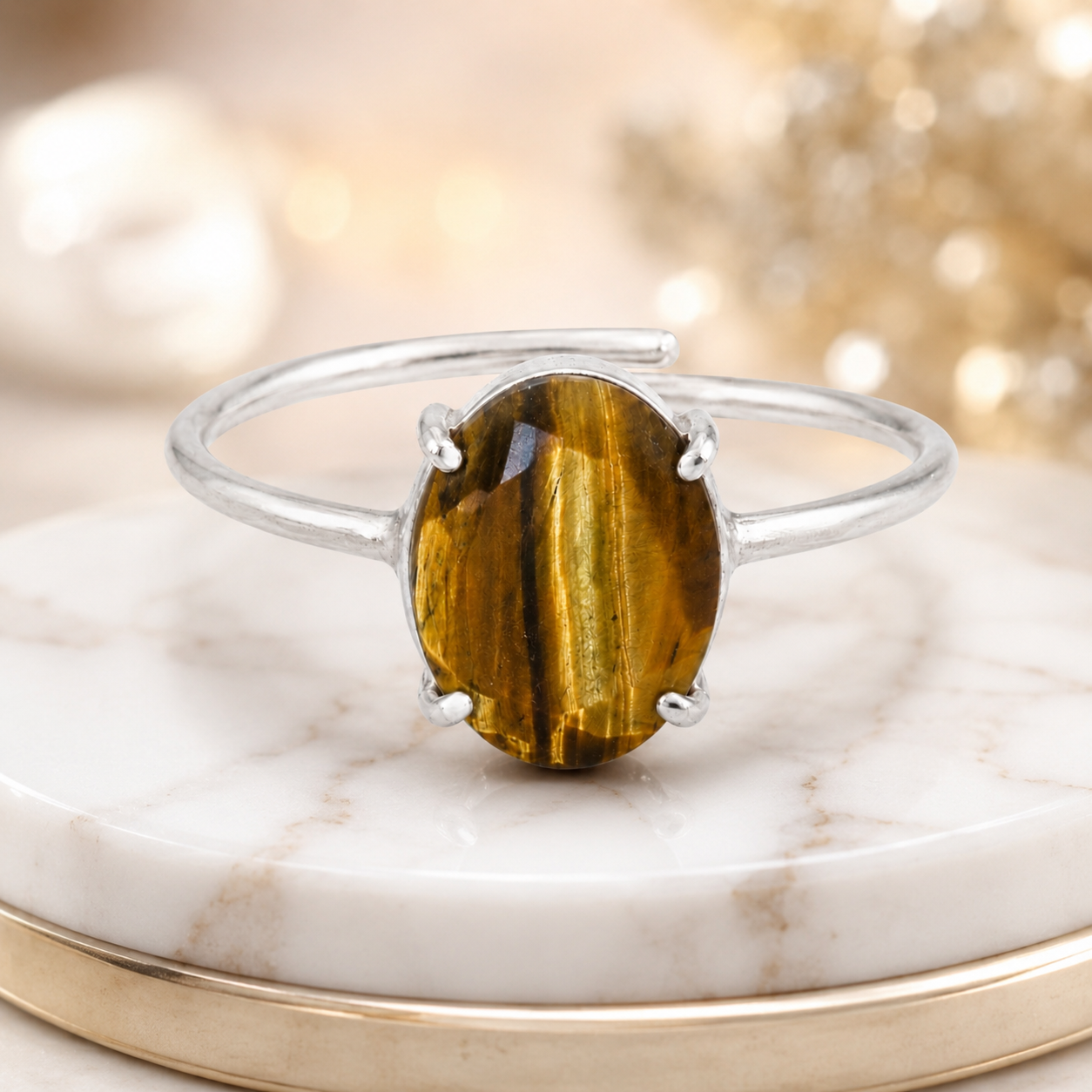 Natural Tiger Eye Adjustable Ring | Handmade Tiger Eye Gemstone Ring | Healing Crystal Jewelry