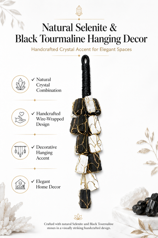 Selenite & Black Tourmaline Hanging Decor | Natural Crystal Home Decor