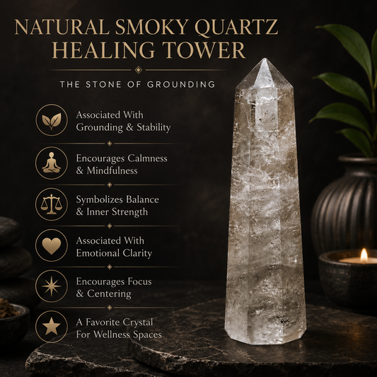 Natural Smoky Quartz Healing Tower | Premium Polished Smoky Quartz Crystal Point | Grounding, Protection & Meditation Crystal