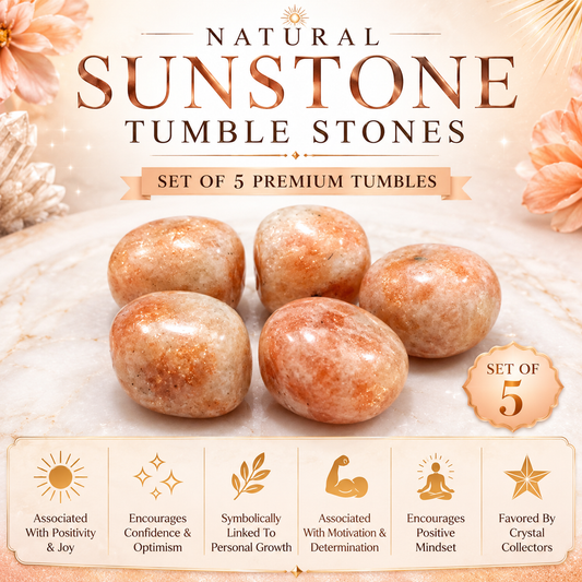 Natural Sunstone Tumble Stones | Set of 5 Premium Sunstone Crystal Tumbled Stones | Positivity, Confidence & Joy Healing Crystals