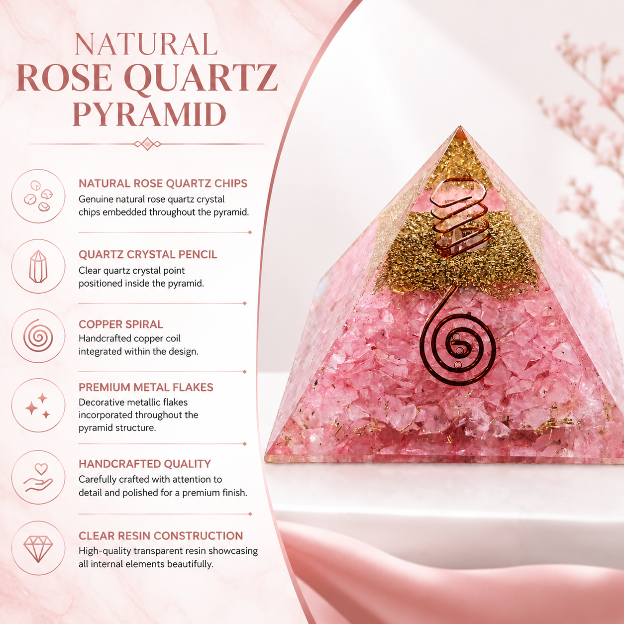Natural Rose Quartz Orgonite Pyramid
