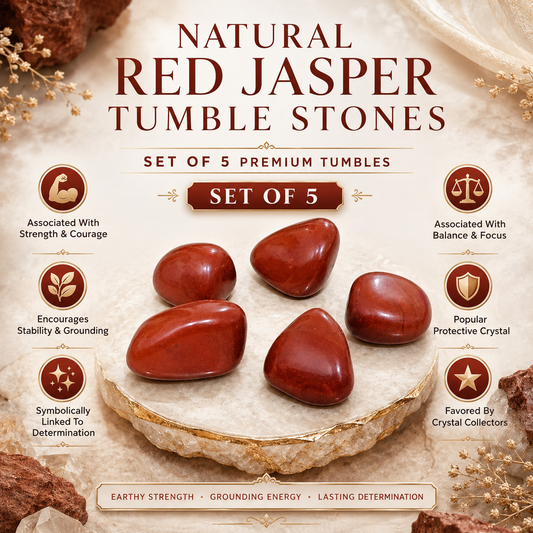 Natural Red Jasper Tumble Stones | Set of 5 Premium Red Jasper Crystal Tumbled Stones | Healing Crystal for Strength & Grounding