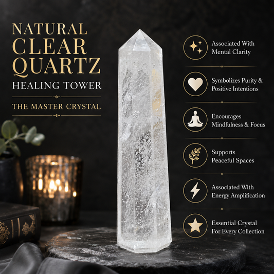 Natural Clear Quartz Healing Tower | Premium Polished Clear Quartz Crystal Point | Energy Amplification, Clarity & Meditation Crystal