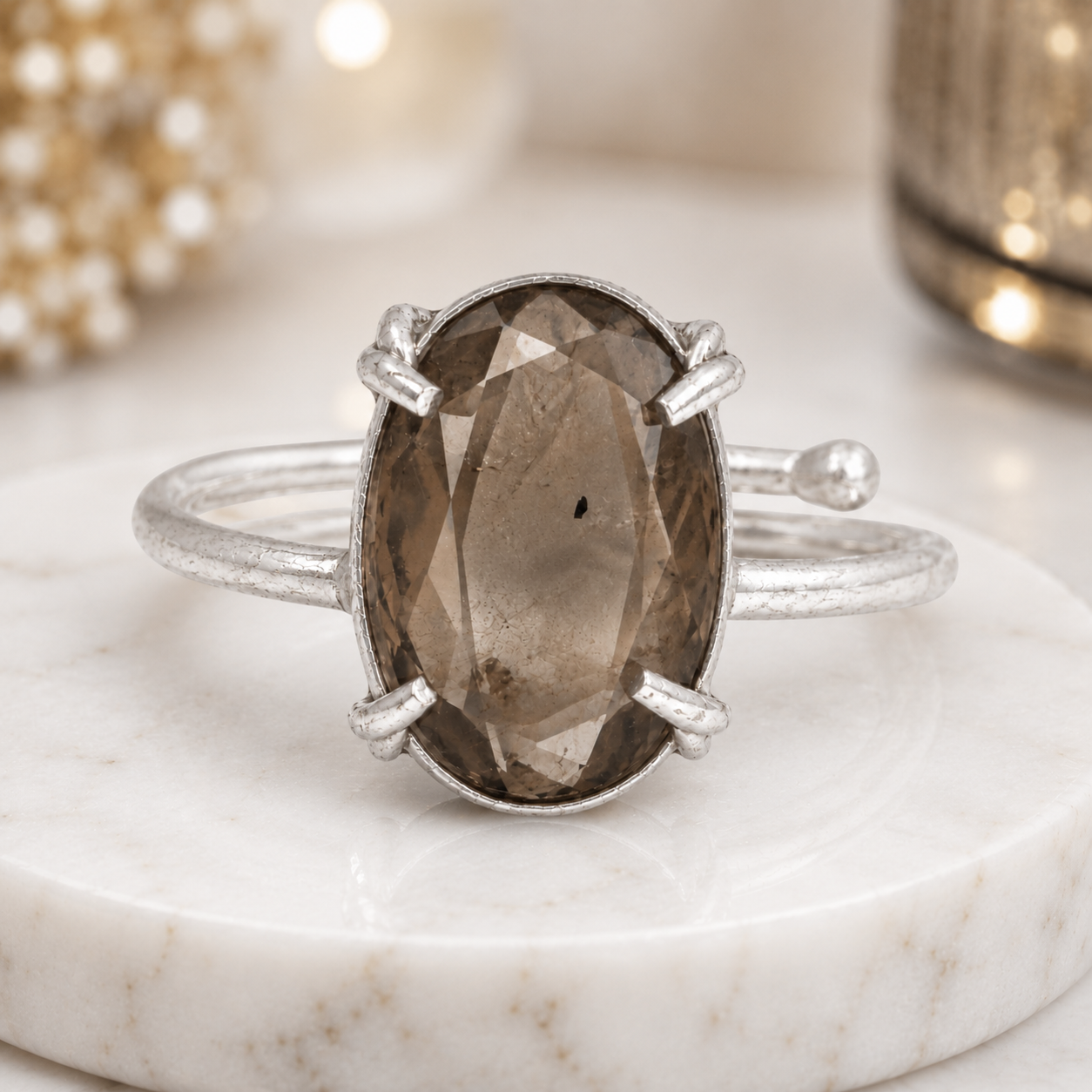 Natural Smoky Quartz Adjustable Ring | Handmade Crystal Gemstone Ring | Healing Crystal Jewelry