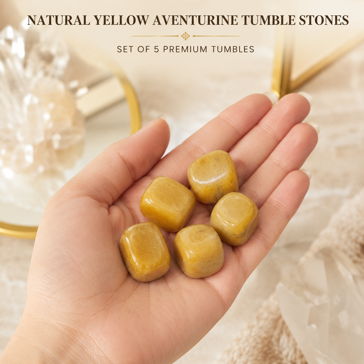 Natural Yellow Aventurine Tumble Stones | Set of 5 Premium Yellow Aventurine Crystal Tumbled Stones | Confidence, Positivity & Personal Growth Healing Crystals