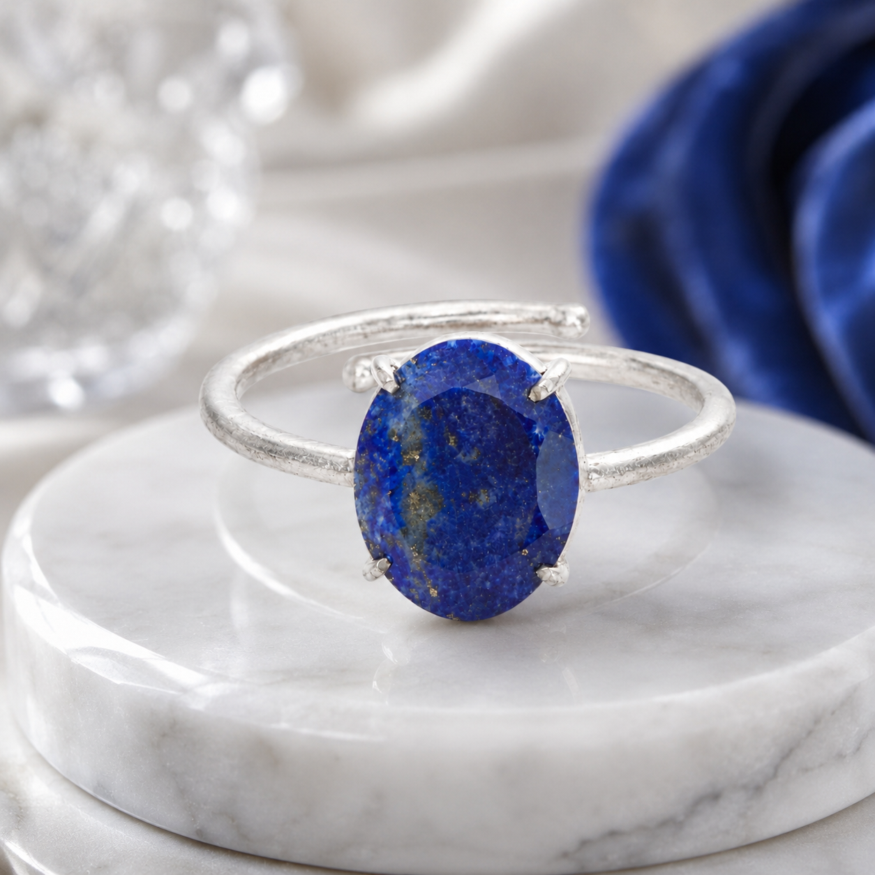Natural Lapis Lazuli Adjustable Ring | Handmade Crystal Gemstone Ring | Healing Crystal Jewelry