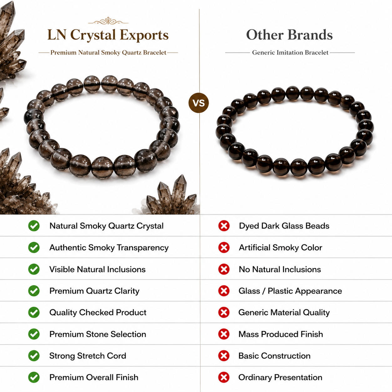 Natural Smoky Quartz Bracelet 8mm
