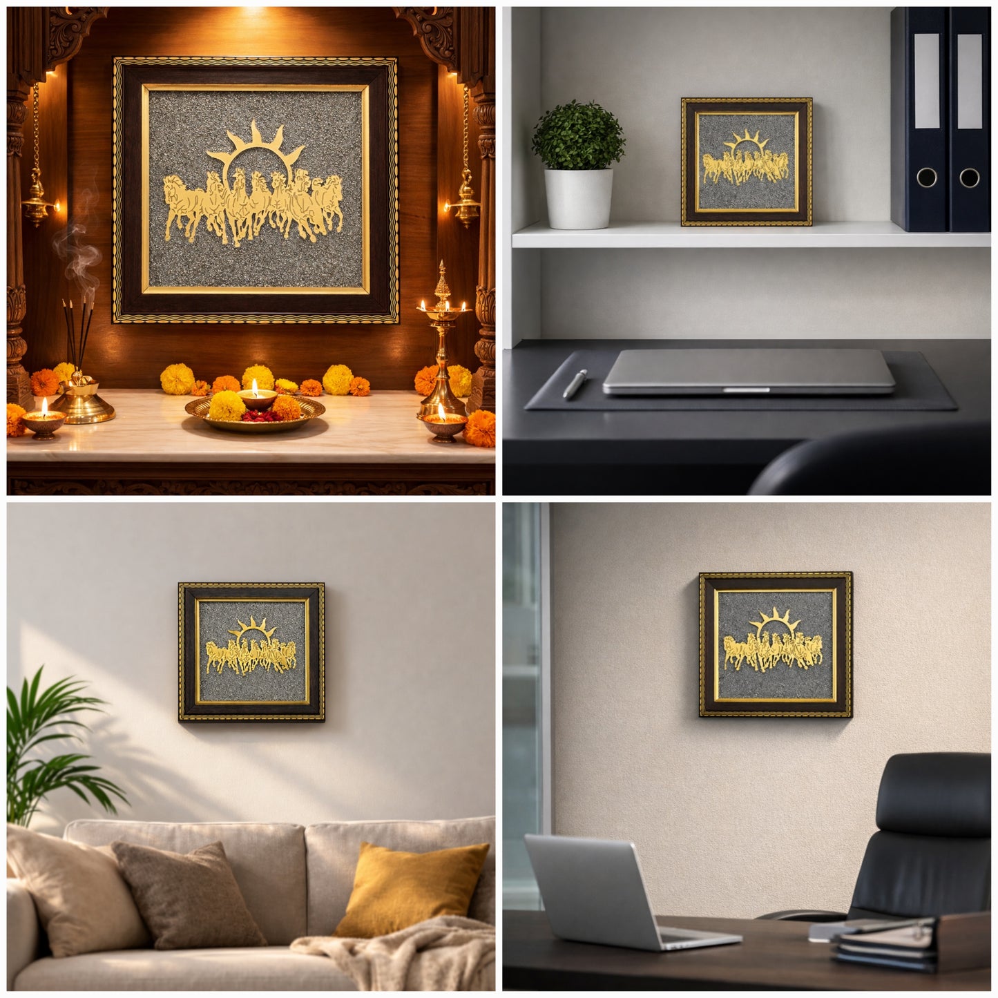 7 Horses Pyrite Frame | Lab Certified Raw Pyrite Vastu Decor