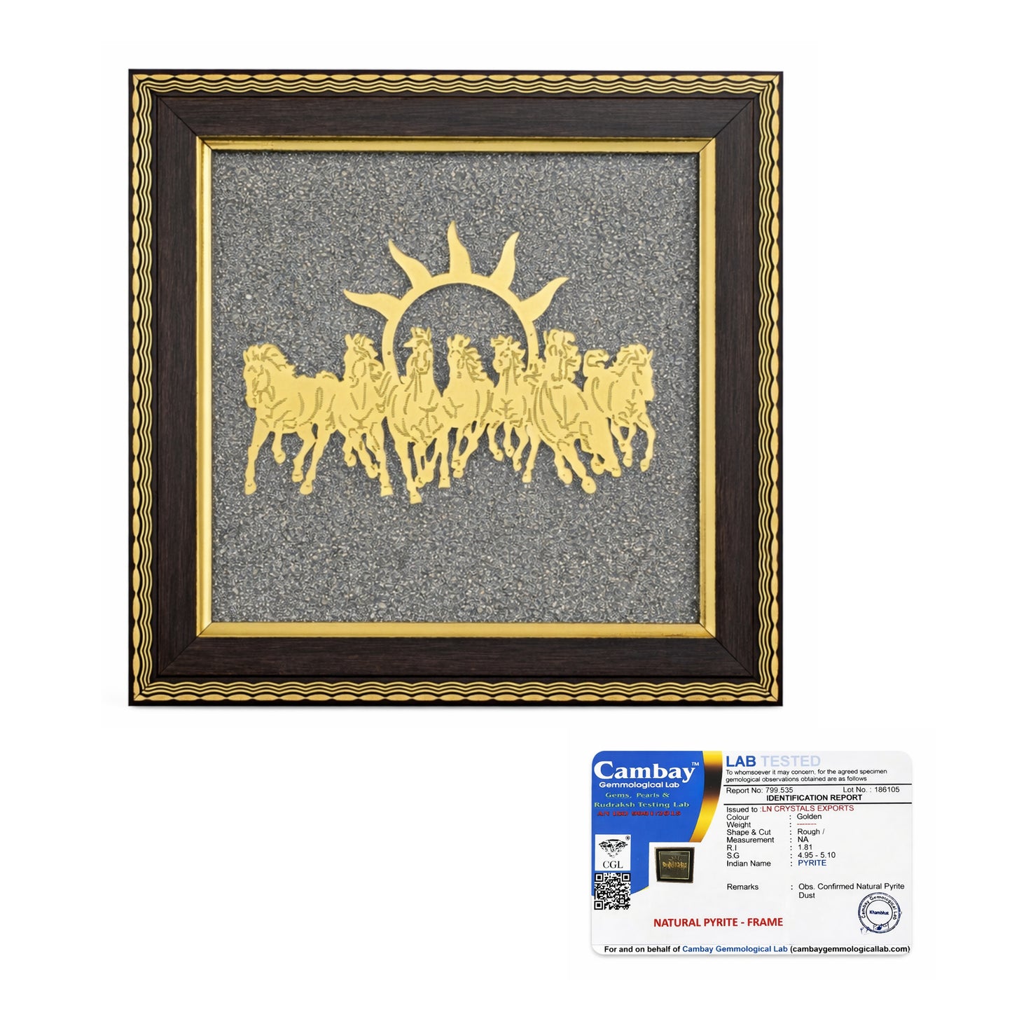 7 Horses Pyrite Frame | Lab Certified Raw Pyrite Vastu Decor