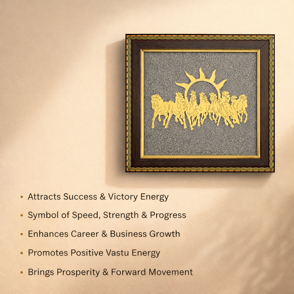 7 Horses Pyrite Frame | Lab Certified Raw Pyrite Vastu Decor