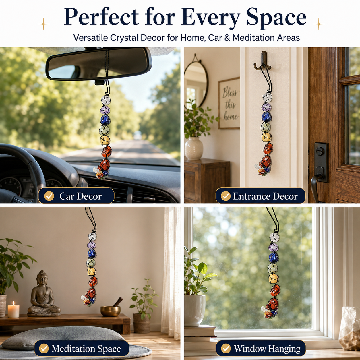 Seven Chakra Crystal Hanging Decor | Natural Multi-Stone Energy Hanger