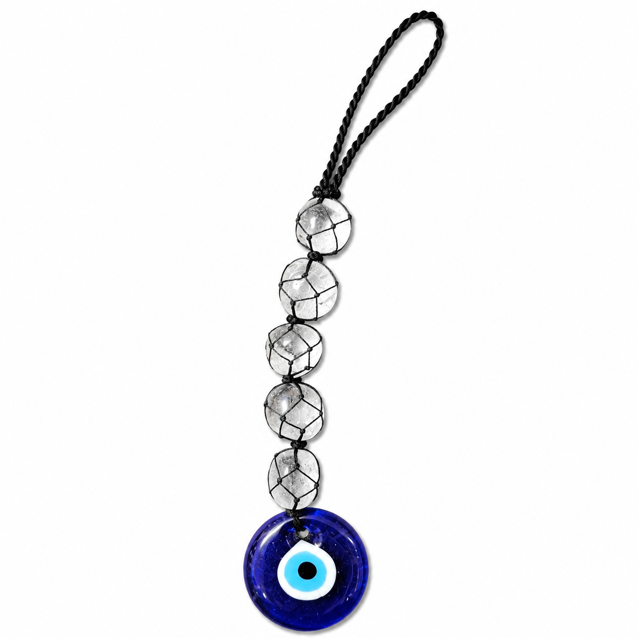 Natural Clear Quartz Evil Eye Hanging Decor | Crystal Protection Hanger