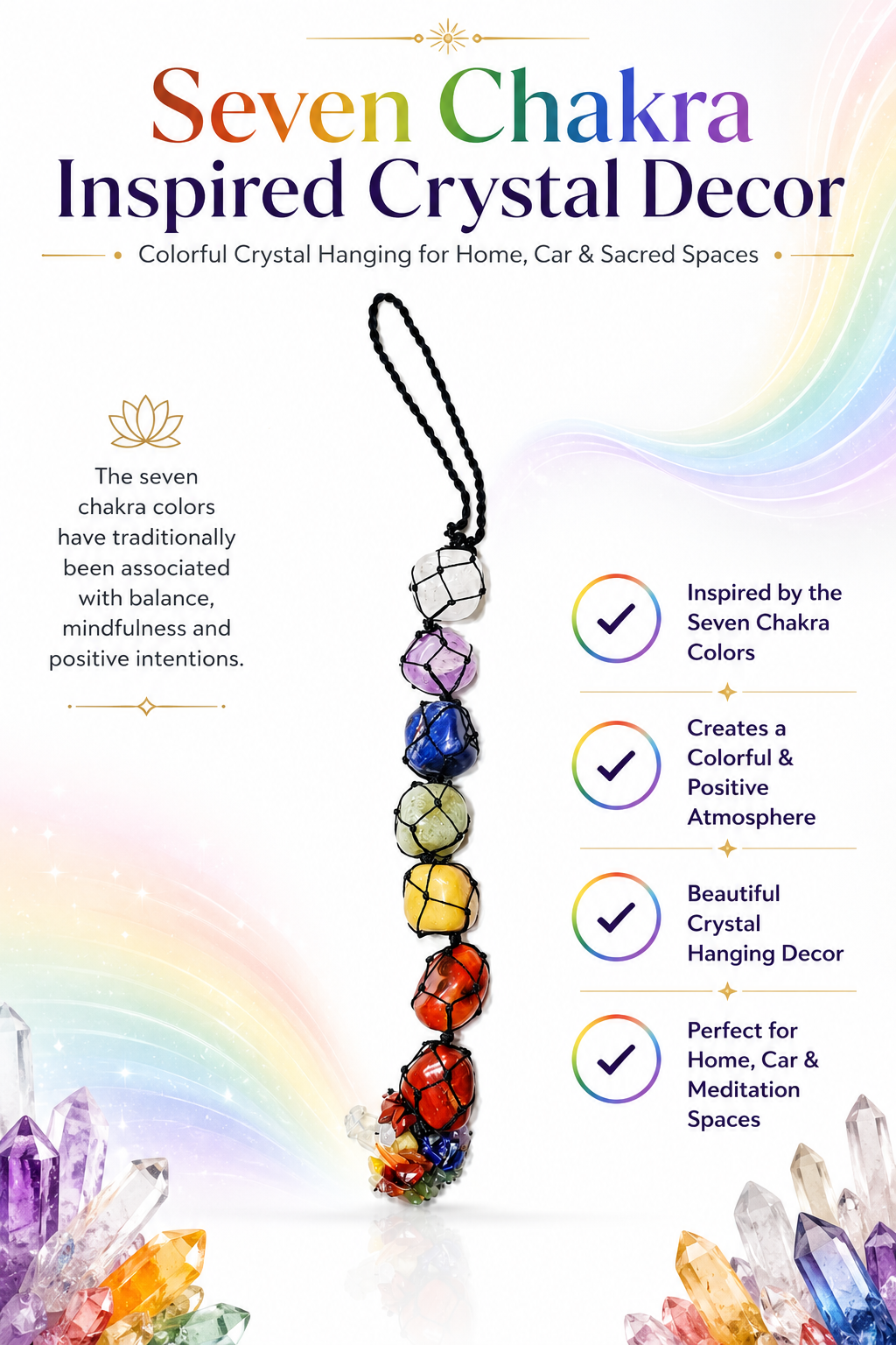 Seven Chakra Crystal Hanging Decor | Natural Multi-Stone Energy Hanger