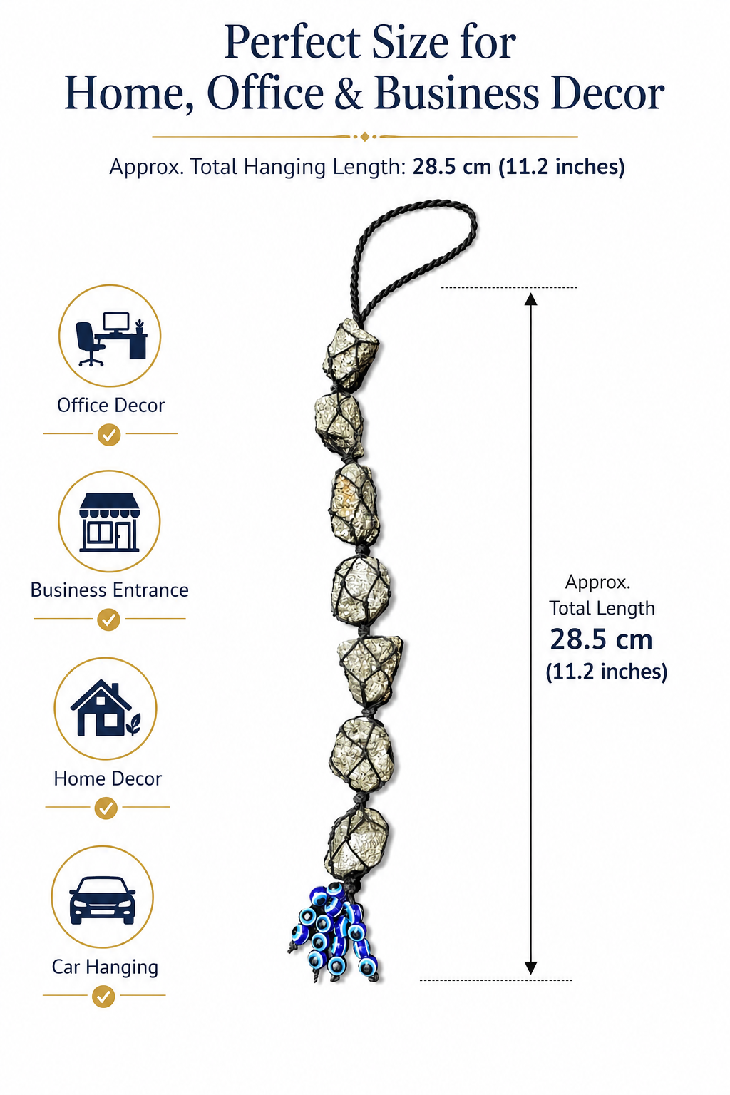 Pyrite Evil Eye Hanging Decor | Natural Crystal Hanging for Home & Car