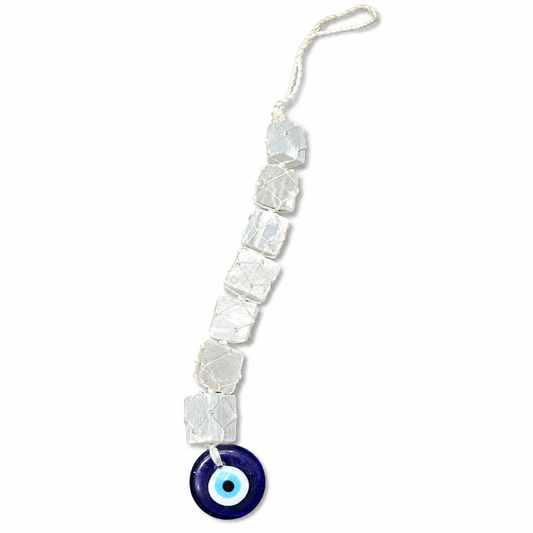 Selenite Evil Eye Hanging Decor | Natural Crystal Protection Hanging