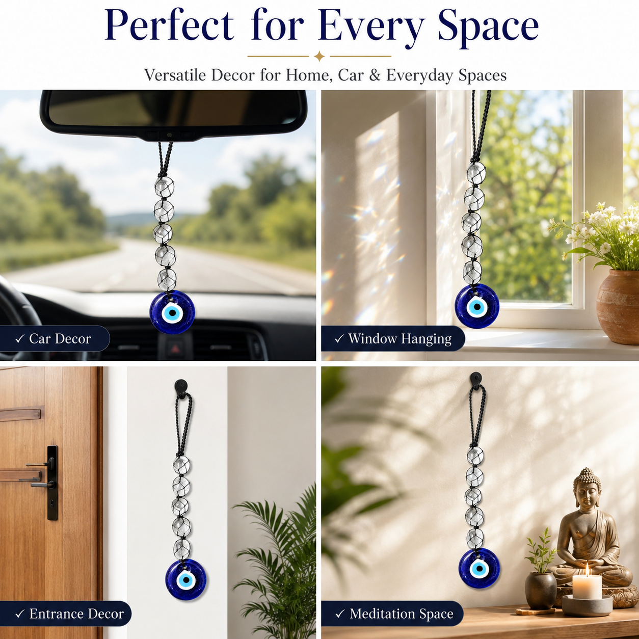 Natural Clear Quartz Evil Eye Hanging Decor | Crystal Protection Hanger