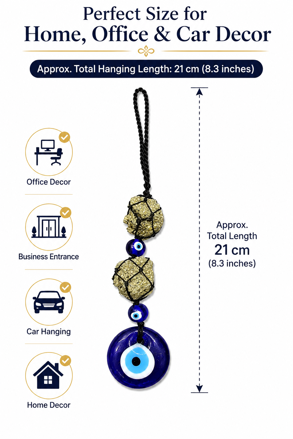 Natural Pyrite Evil Eye Hanging Decor | Protection & Prosperity Crystal Hanger