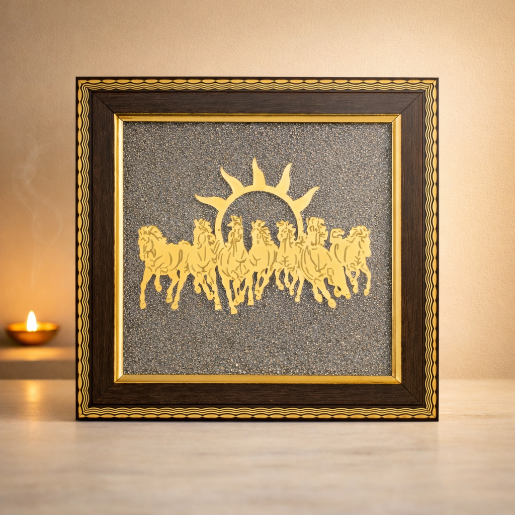 7 Horses Pyrite Frame | Lab Certified Raw Pyrite Vastu Decor