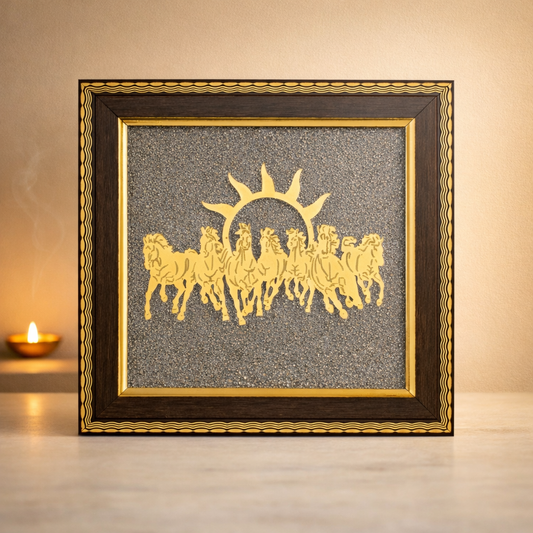 7 Horses Pyrite Frame | Lab Certified Raw Pyrite Vastu Decor