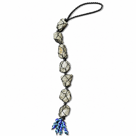 Pyrite Evil Eye Hanging Decor | Natural Crystal Hanging for Home & Car