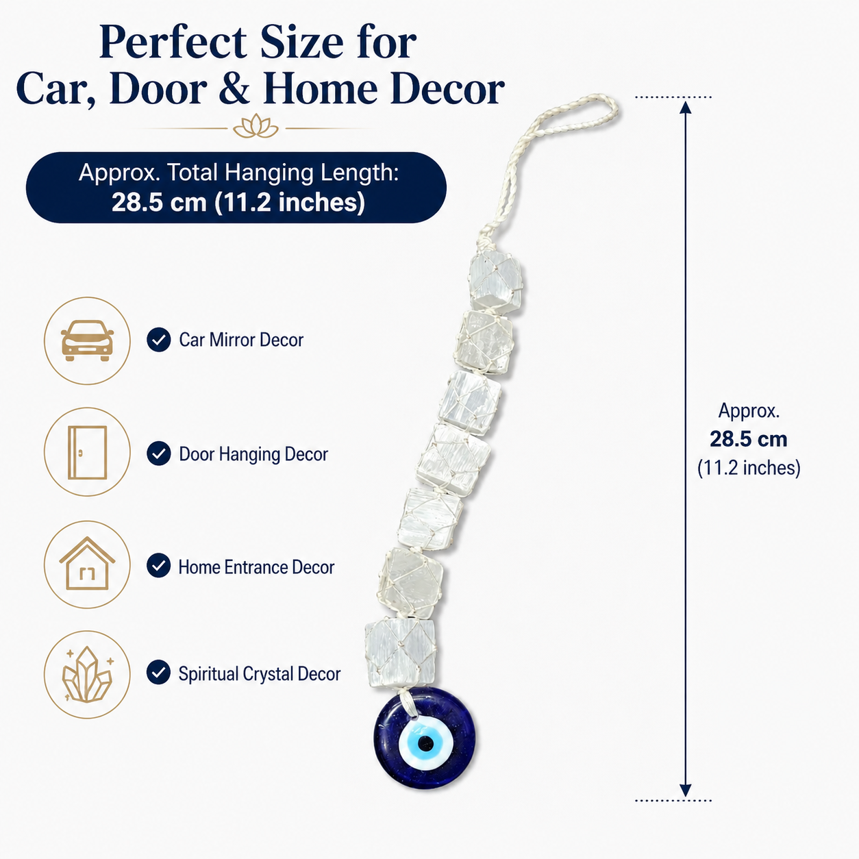 Selenite Evil Eye Hanging Decor | Natural Crystal Protection Hanging