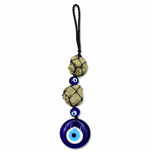 Natural Pyrite Evil Eye Hanging Decor | Protection & Prosperity Crystal Hanger