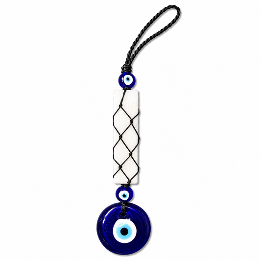 Natural Selenite Evil Eye Hanging Decor | Crystal Protection Hanger for Home, Office & Car