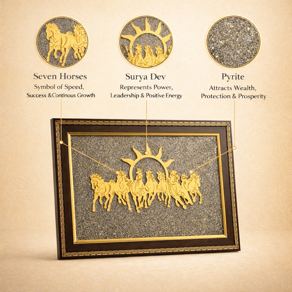 7 Horses Pyrite Frame | Lab Certified Raw Pyrite Vastu Decor