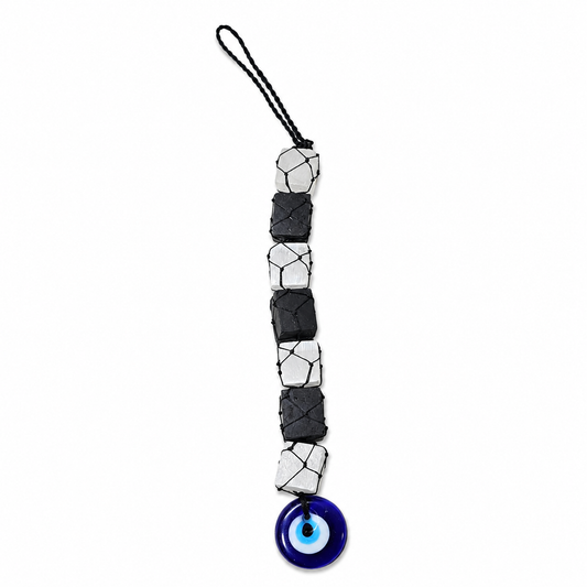 Selenite & Black Tourmaline Evil Eye Hanging Decor | Natural Crystal Protection Hanging