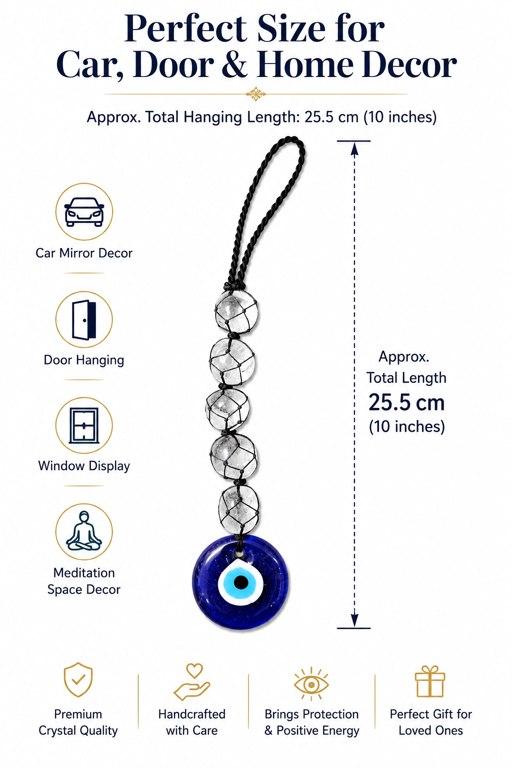 Natural Clear Quartz Evil Eye Hanging Decor | Crystal Protection Hanger