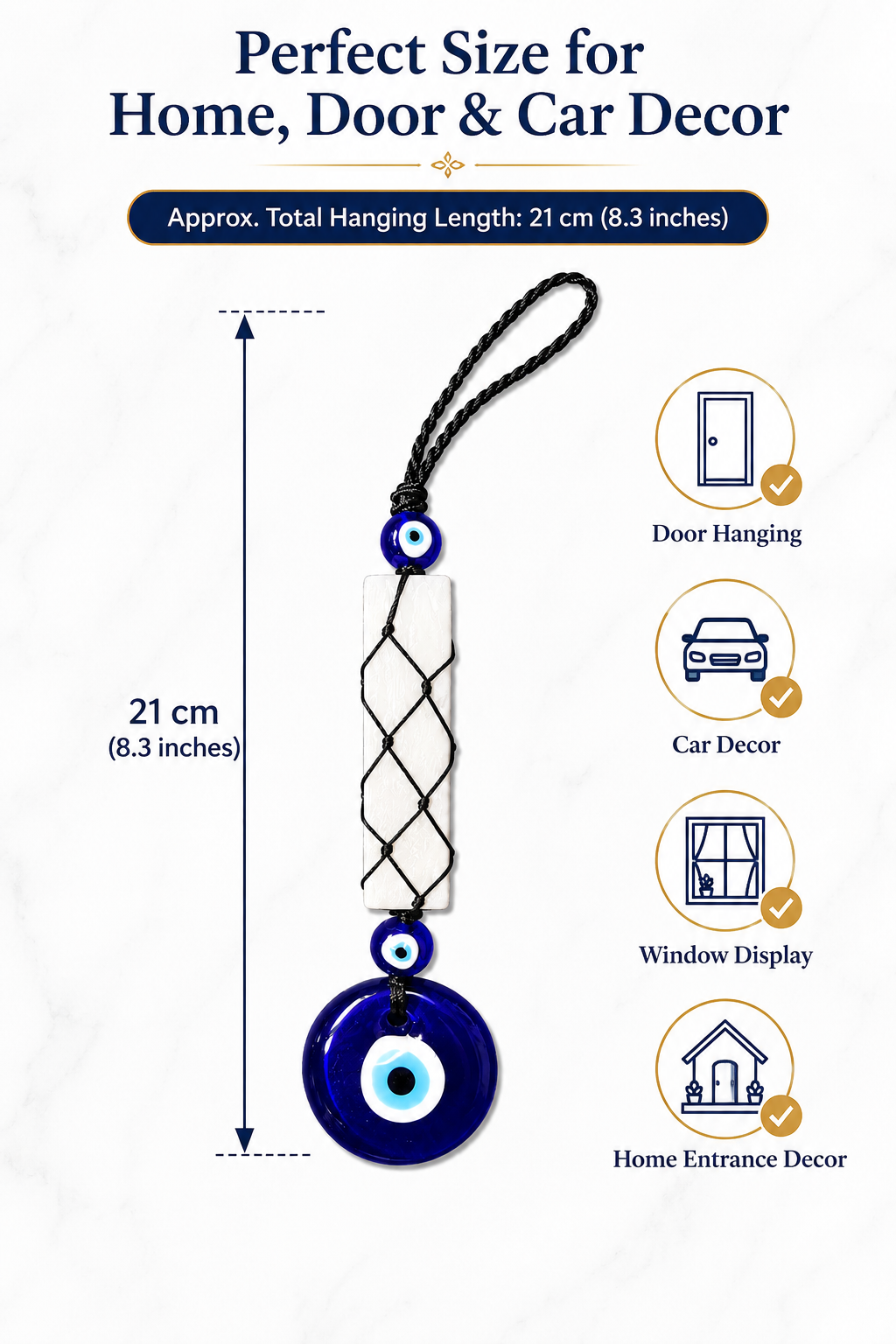 Natural Selenite Evil Eye Hanging Decor | Crystal Protection Hanger for Home, Office & Car