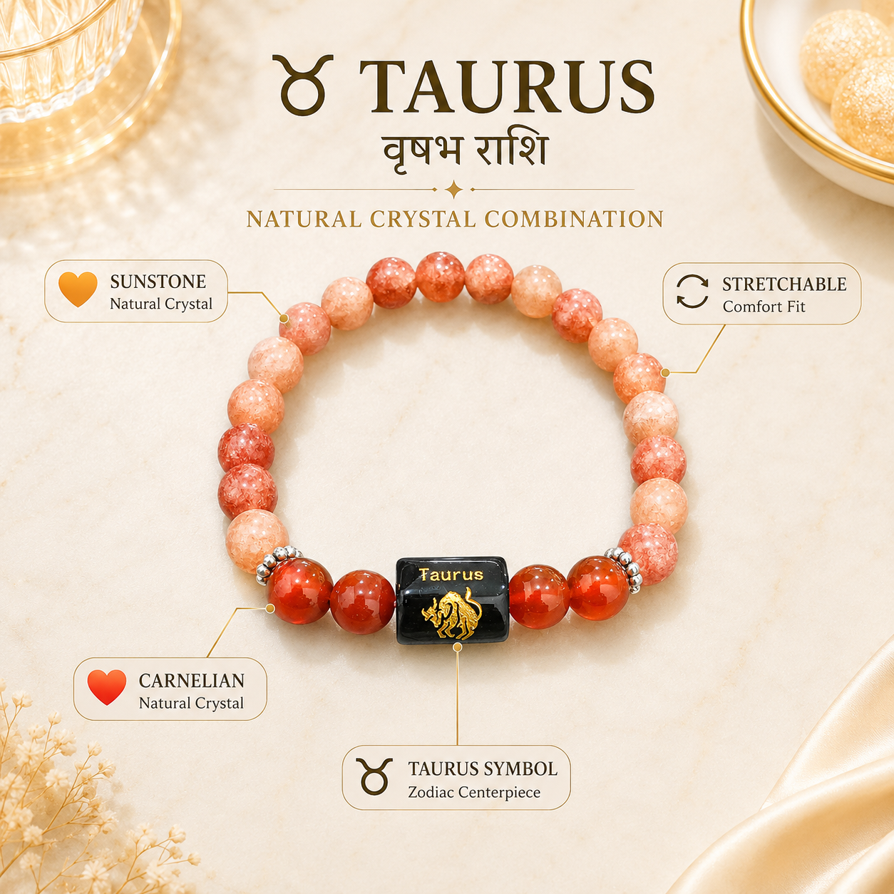 Taurus Zodiac Bracelet (वृषभ राशि)