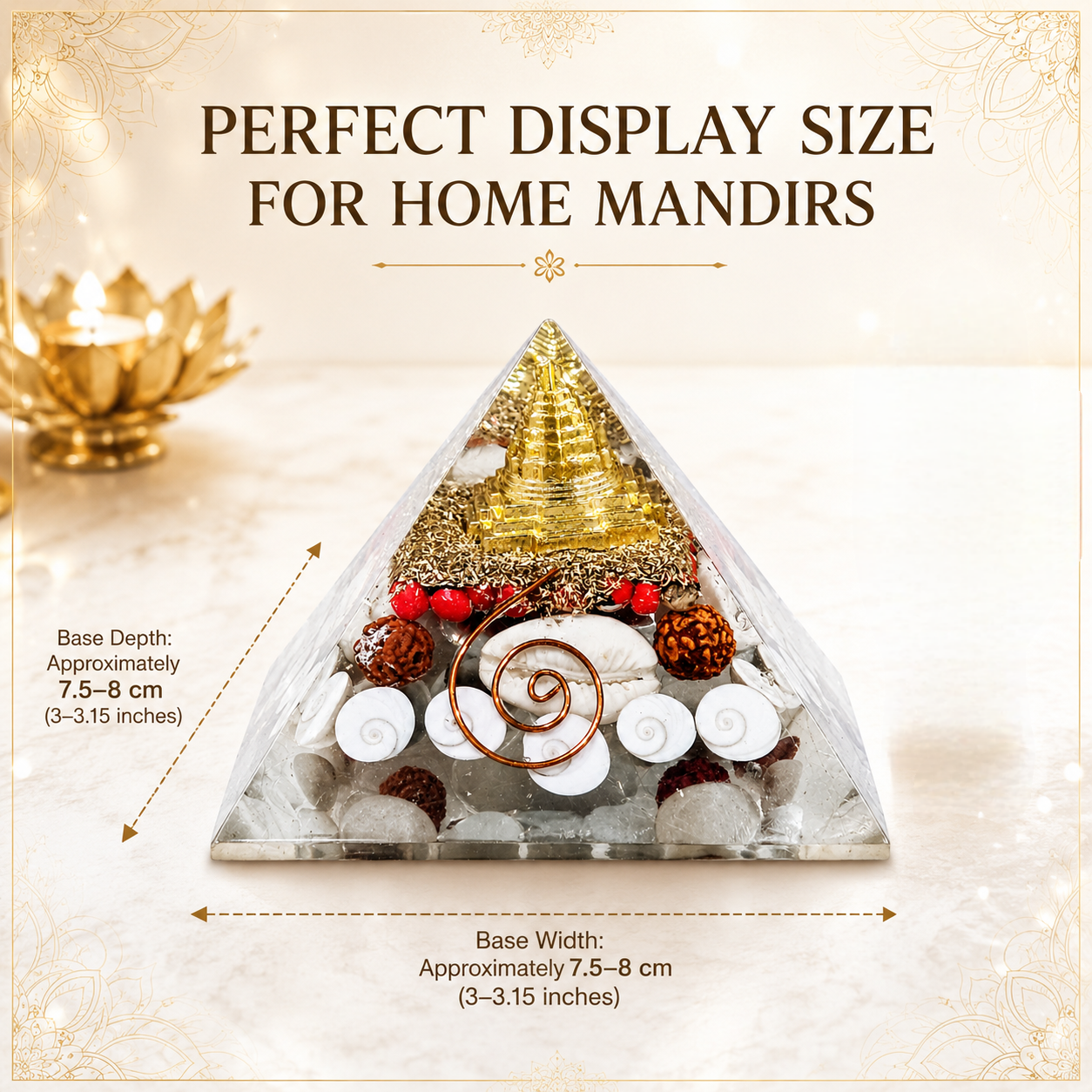 Natural Shree Laxmi Yantra Orgonite Pyramid with Gomti Chakra & Rudraksha