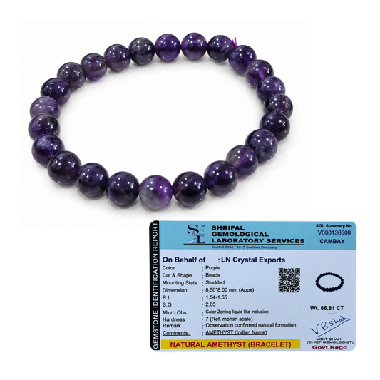 Natural Amethyst Bracelet 8mm - Certified Crystal Bracelet