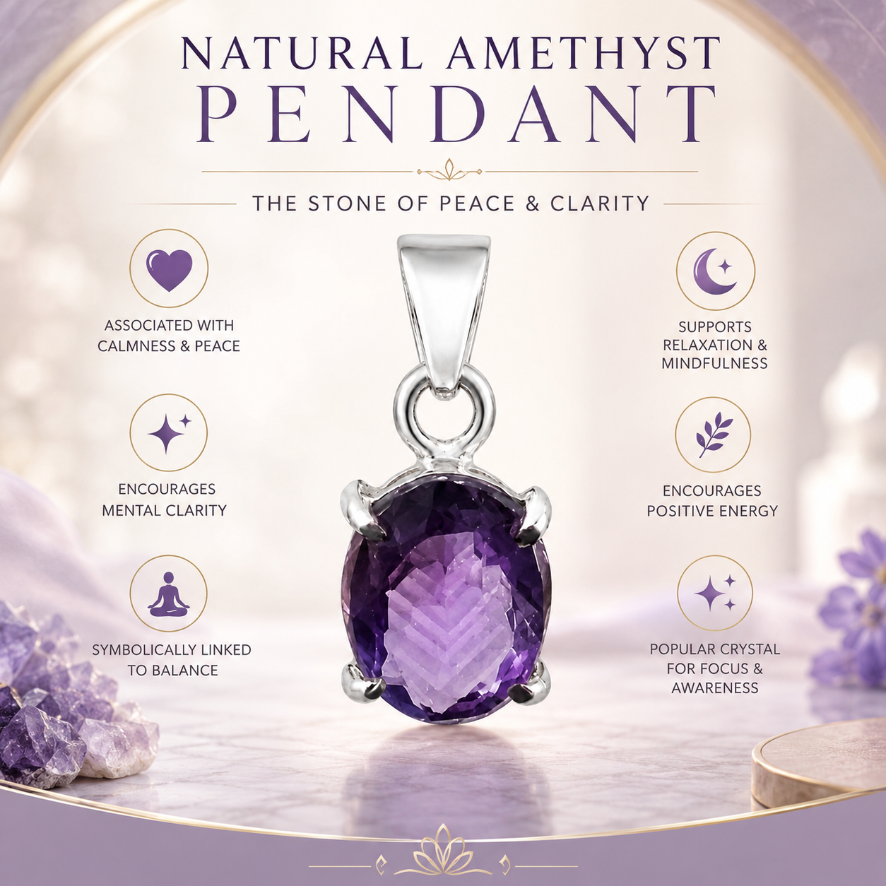Natural Amethyst Pendant | Handmade Amethyst Gemstone Pendant | Healing Crystal Jewelry