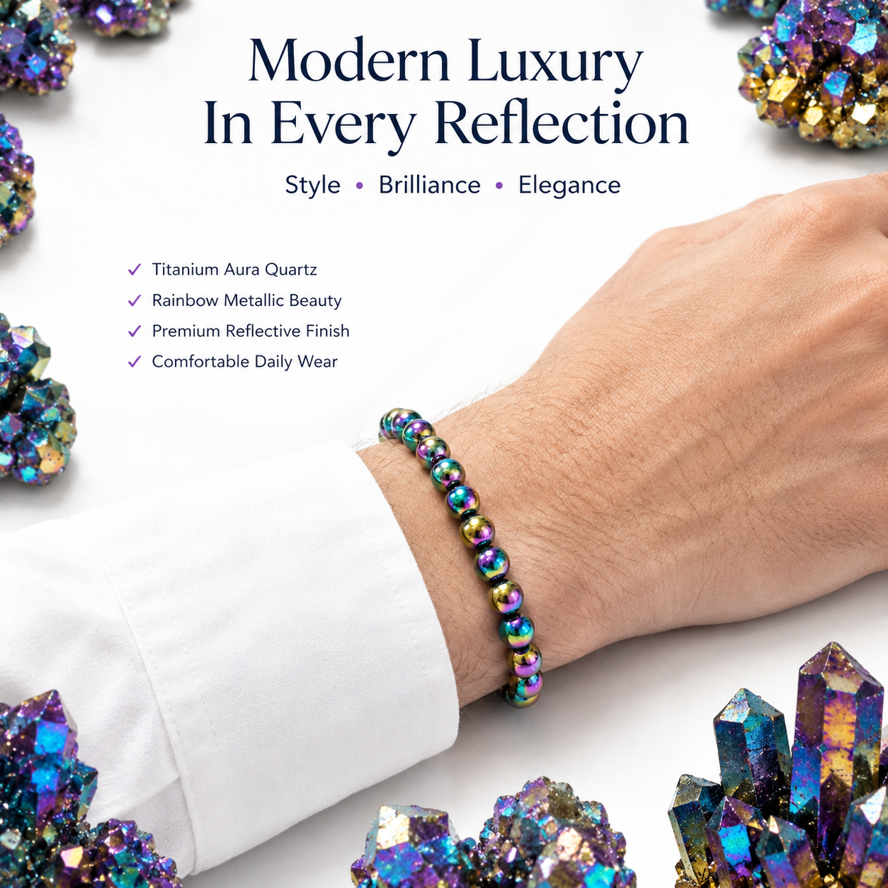 Titanium Aura Quartz Bracelet 8mm | Certified Energy, Positivity & Spiritual Growth Bracelet